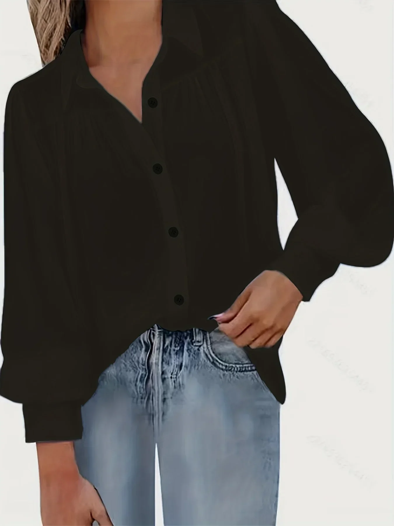 Grande taille 1XL-5XL femmes chemise unie à manches longues revers cou lâche lanterne manches Blouses nouveau automne déplacements mode chemises