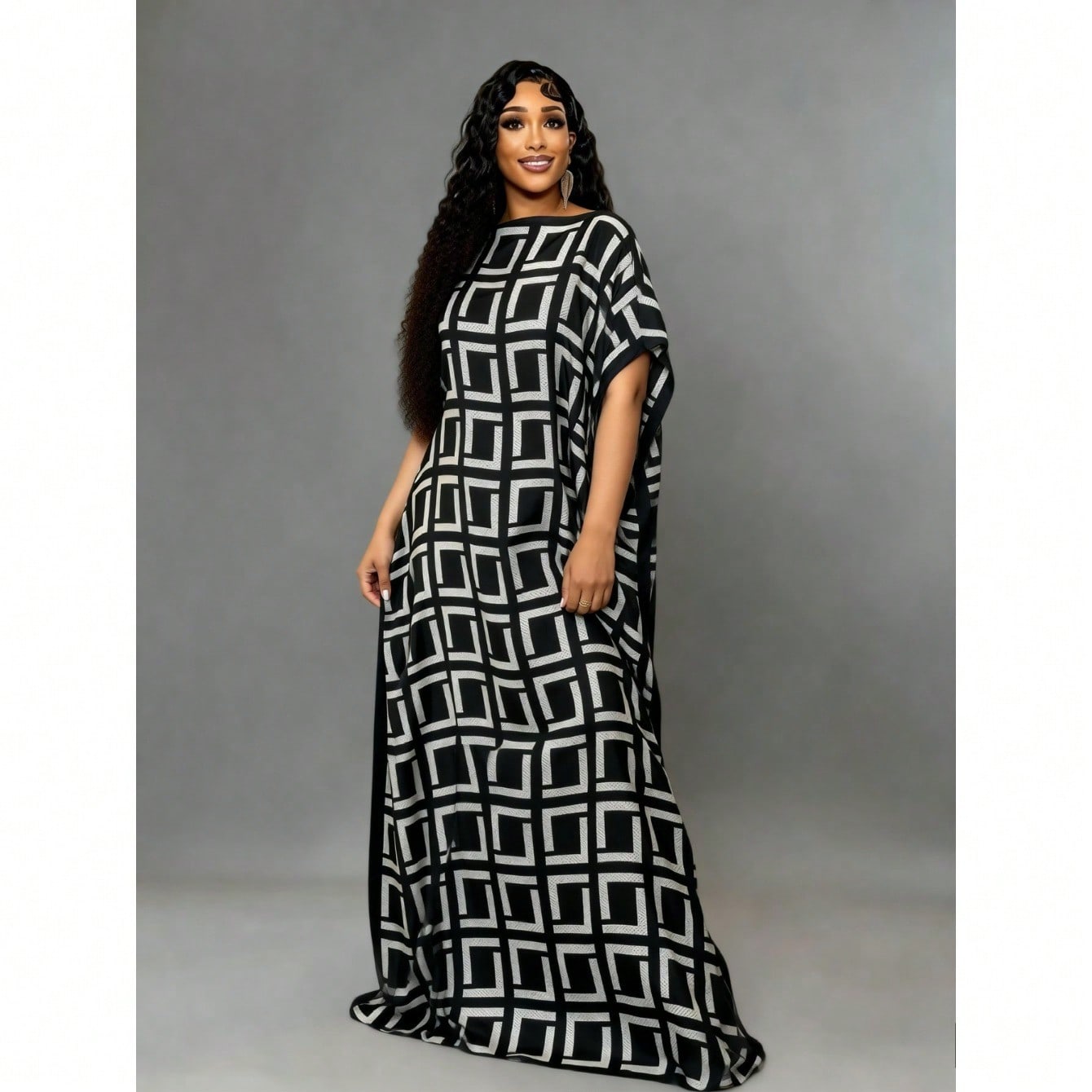 Robe Kaftan Élégante Grande Taille en Soie Style Moyen-Orient avec Foulard Imprimé Africain, Ensemble 2 Pièces Tendance pour Femme