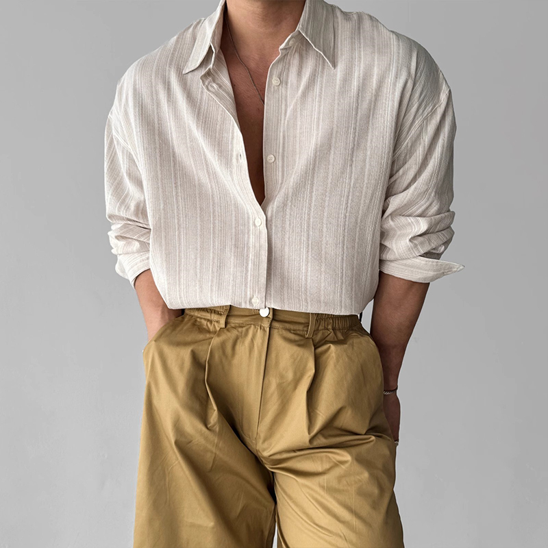 Chemises rayées Bergame à manches longues pour hommes, Streetwear d'affaires, Vêtements populaires coréens, observateur, Luxe, Loisirs, Solide, Document