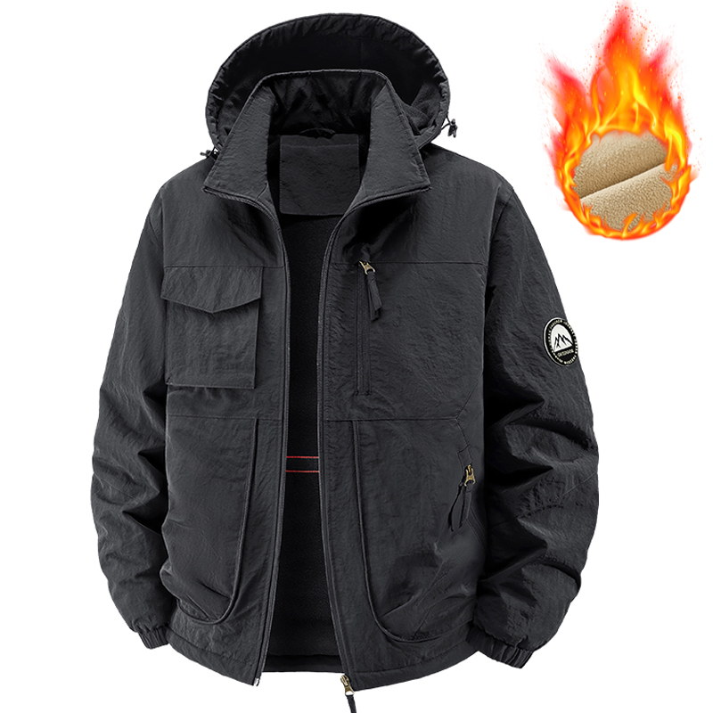 Manteaux Cargo chauds multi-poches en polaire pour hommes, veste épaisse imperméable, coupe-vent thermique d'hiver, pardessus à capuche