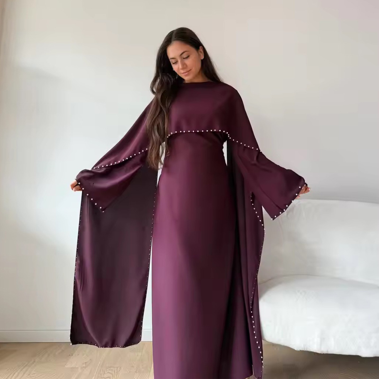 Femmes élégantes Abaya musulman luxe perles Ramadan caftan dubaï robe de soirée Jalabiya robes Largos Maxi robes