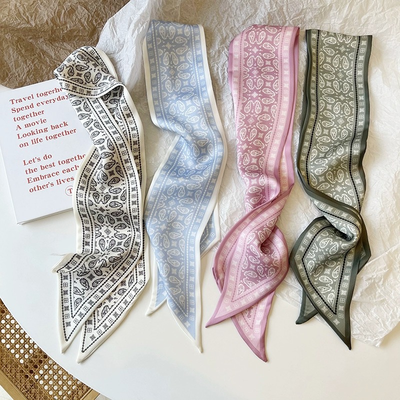 Ensemble série foulard en Satin de soie pour femmes, bandes de cheveux en tissu, accessoires de coiffure, foulards pour dames, attaches de cou en ruban pour poignée de sac/4 pièces