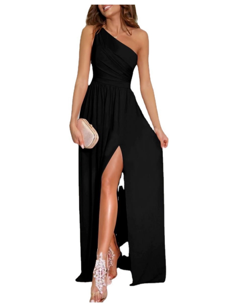 Robe longue asymétrique sans manches pour femme, taille empire, avec fente latérale, idéale pour soirée, mariage ou tenue de cérémonie