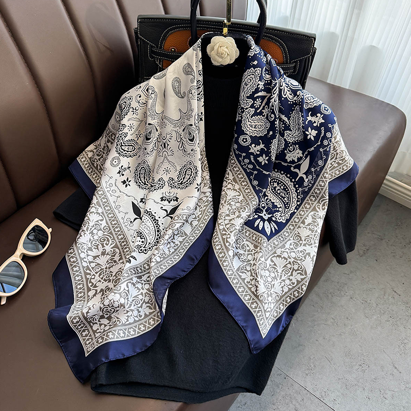 90*90 cm Satin carré écharpe femmes Hijab Paisley cajou imprimé foulard en soie foulard châle enveloppes bandeau cheveux accessoires Bandana