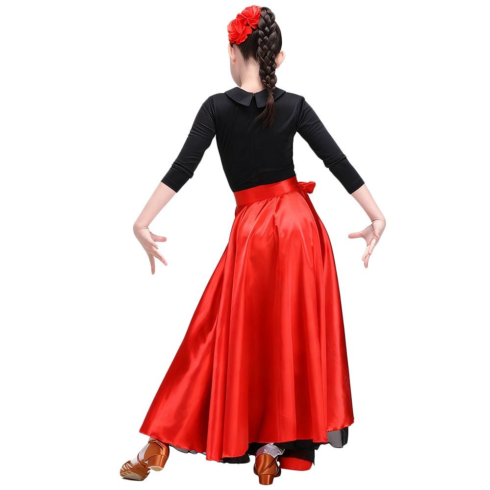 Jupe de flamenco espagnole fluide en polyester, grande ampleur, pour costumes de danse orientale, performance de danse de salon et jupe de danse gitane pour femme