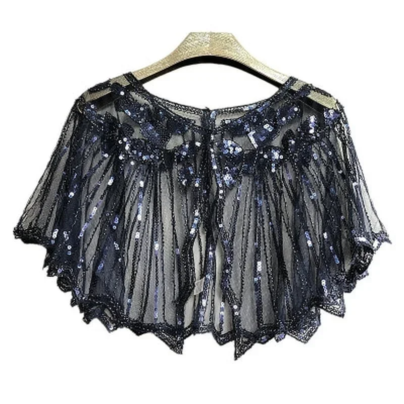 1 Pcs Femmes Chall Perles Paillettes Décor Soirée Cape Couvrir Robe de mariée Chall Robe de soirée Paillettes Chall