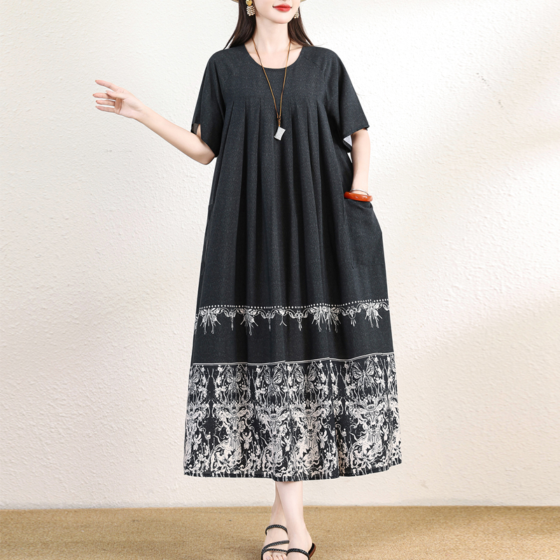 Nouvelle Robe d'Été Tendance pour Femme Grande Taille, Robe Élégante Décontractée à Manches Courtes Imprimée Longue 2026 Vêtements Femme