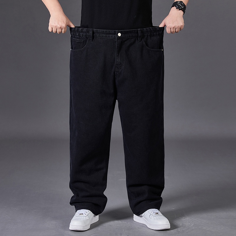 Jean grande taille pour hommes, taille haute élastique, Baggy, pantalon en Denim, coupe ample, pantalon de Cowboy, classique, noir, bleu, gris, vêtements