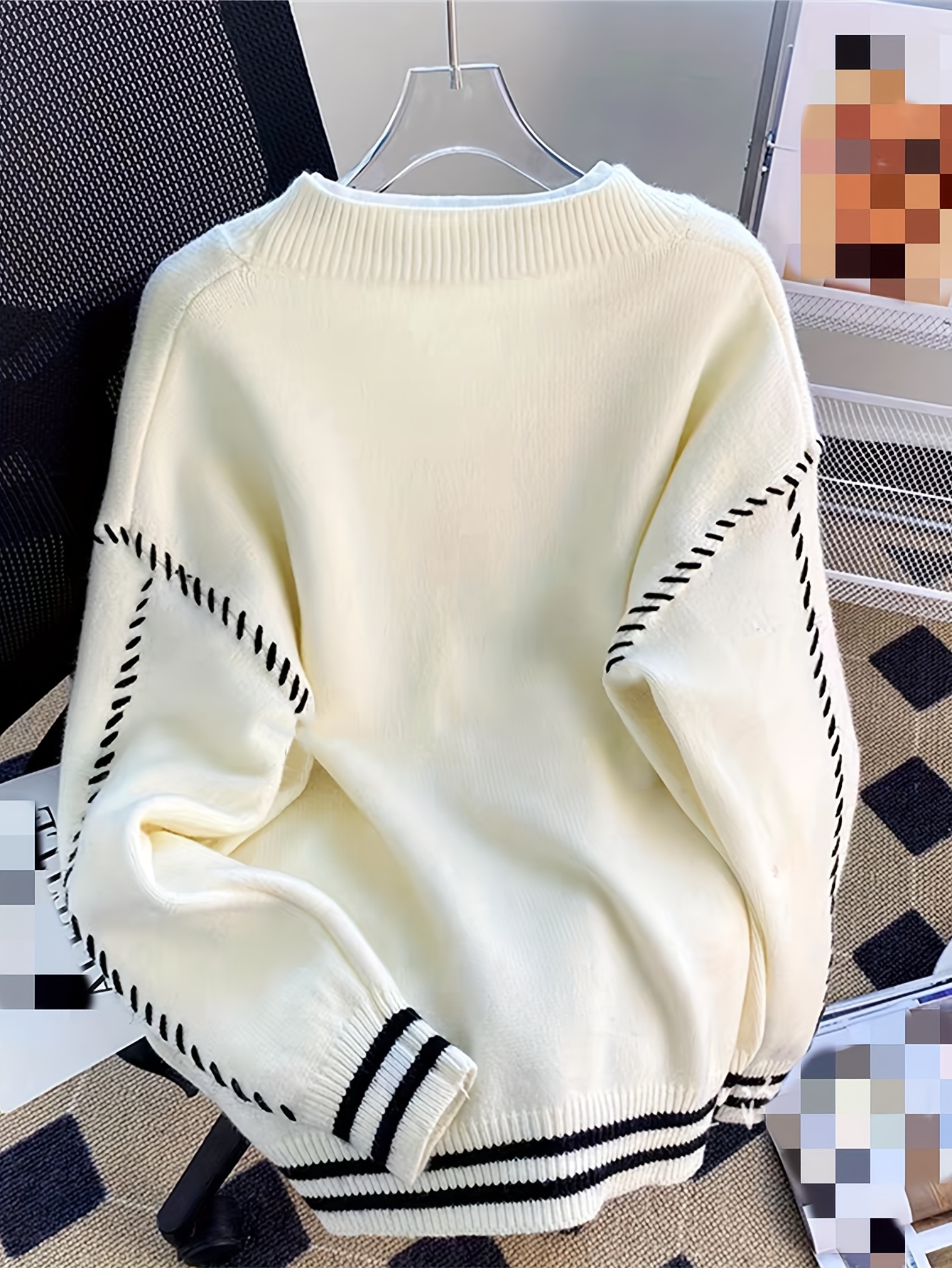 Ours brodé col en V tricot Cardigan femmes boutonné à manches longues pull avec poignets côtelés Preppy décontracté automne hiver tricots