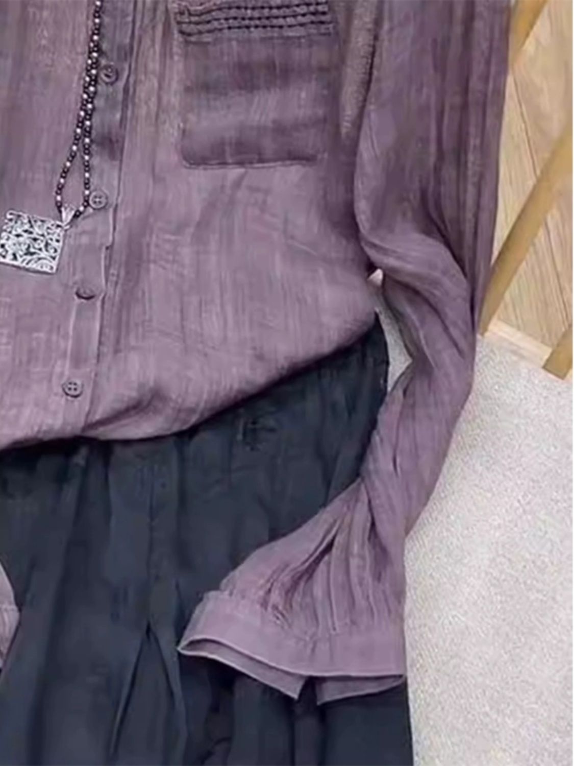 Chemise à manches longues violette en coton Tencel pour femme, haut de glace unique et chic, tempérament