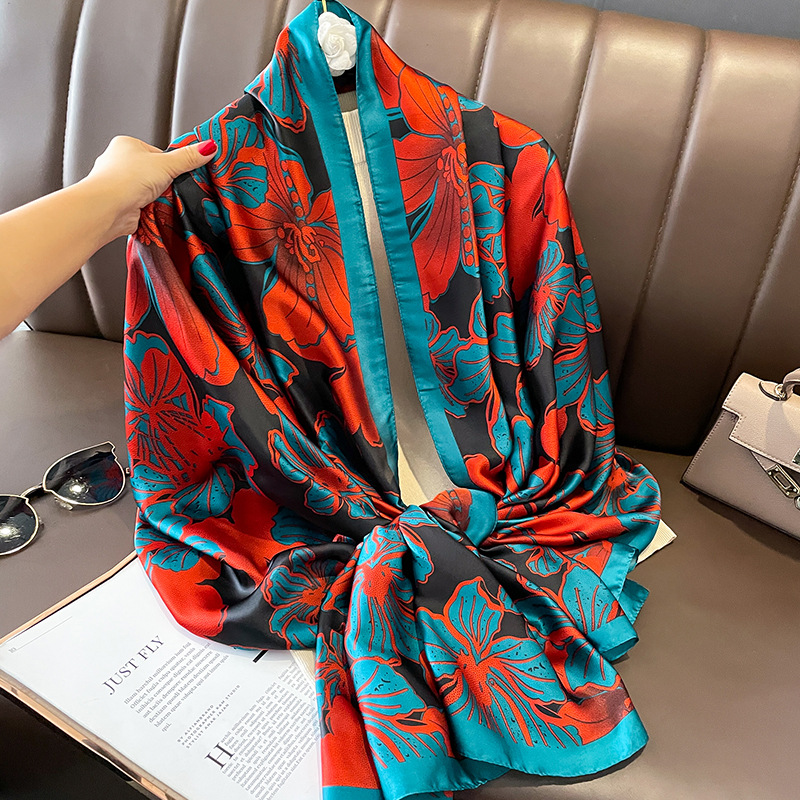 90*180CM femmes nouveau Satin de soie imprimé Design écharpe châle été Protection solaire serviette de plage foulards en soie dames foulard