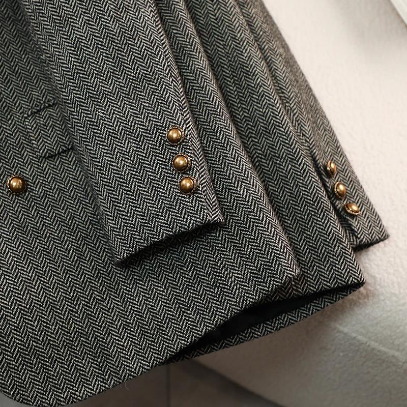 Manteaux Blazer à manches longues pour femmes, vestes Vintage en laine épaisse crantée, vêtements d'extérieur élégants, automne hiver