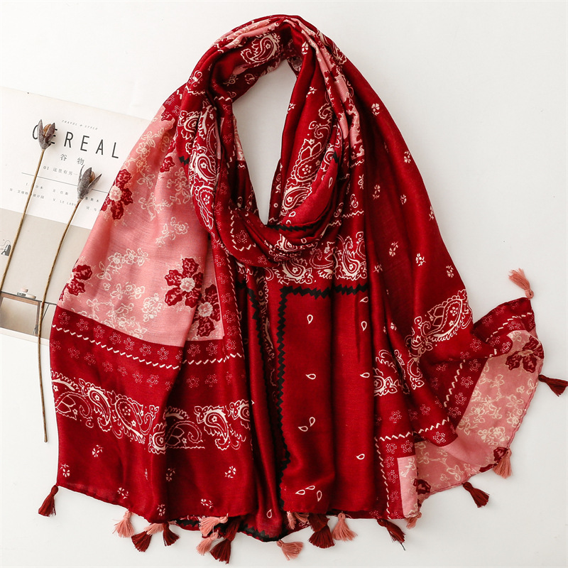 Écharpe en coton à pampilles florales Paisley, châle en Viscose respirant, protection solaire décontractée, écharpes de voyage pour femmes musulmanes, Hijab Sjaal, hiver 2026