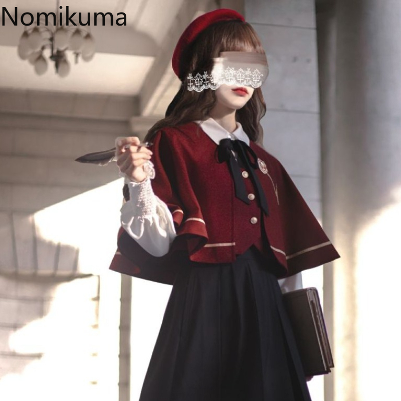 Femmes vêtements lâche cape gilet japonais mignon châle vestes 2025 Ropa Mujer japonais mignon culture hauts col rond pansement réservoirs 63i540