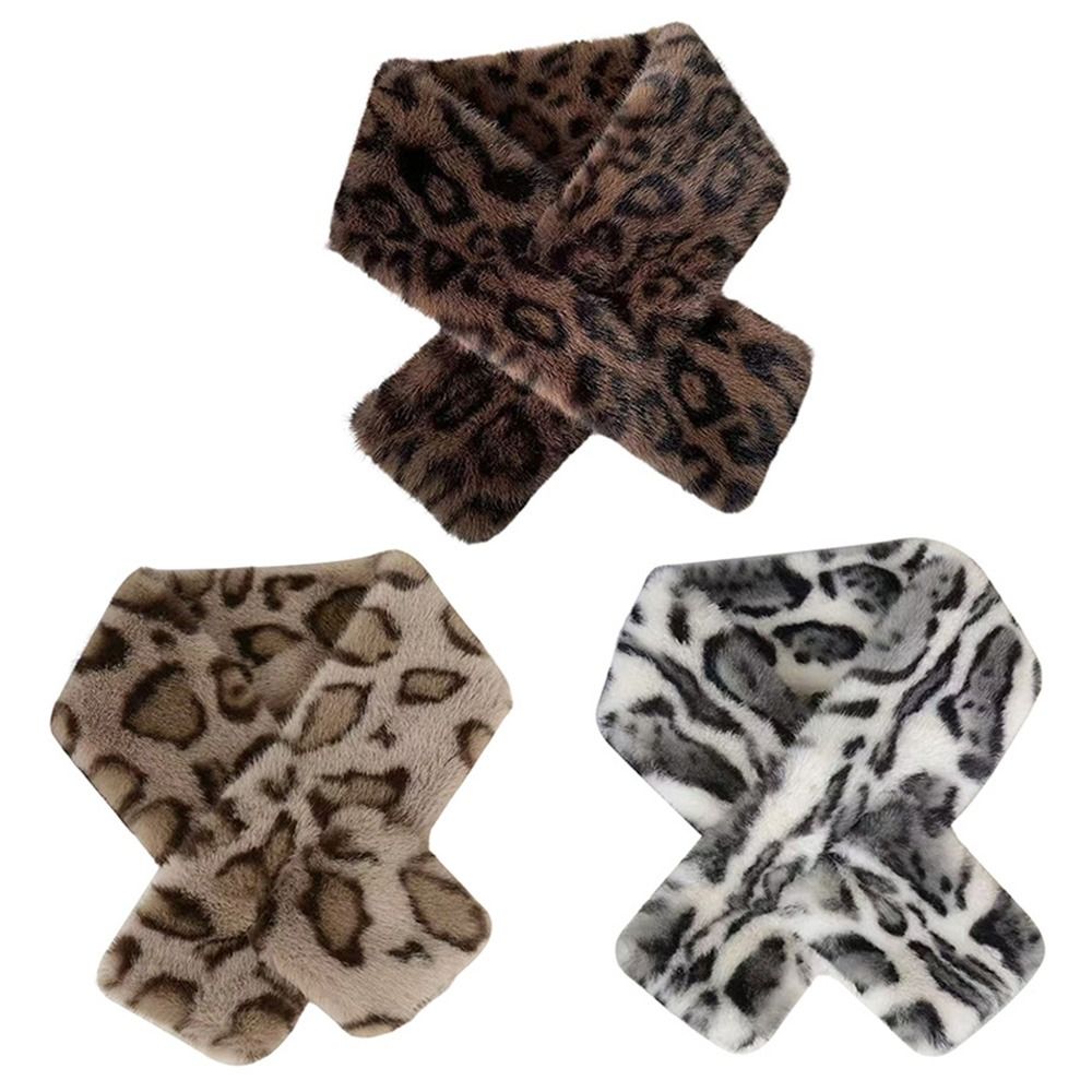 Mignon épaissir chaud imprimé léopard écharpe coupe-vent doux fausse fourrure écharpe Faux col fausse fourrure de lapin écharpe d'hiver vêtements pour femmes