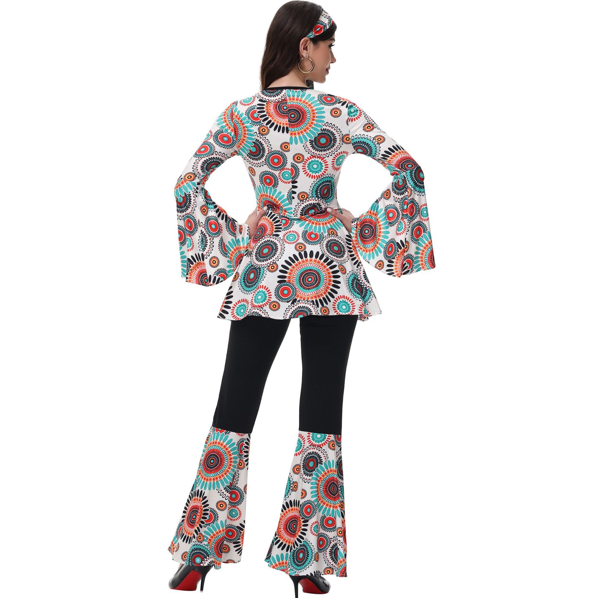 Costume hippie rétro des années 70 et 80 pour hommes et femmes, tenue de fête disco pour couples, déguisement hippie pour adultes, tenue de fête d'Halloween et de carnaval
