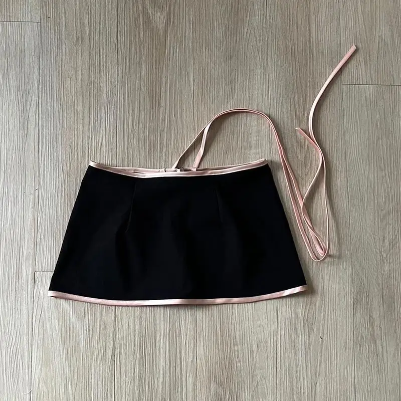 Jupe costume Sexy femmes vêtements 2 pièces ensembles tunique dos nu gilet court pansement nœud moulante Mini jupes tenues Chic ensemble d'été