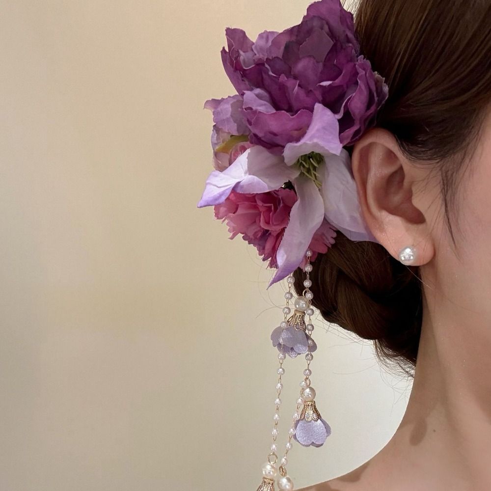 Accessoires de cheveux Hanfu élégants avec pompon, style ancien coloré, style chinois, pince à cheveux latérale, accessoires de tête, épingle à cheveux fleurie pour femmes
