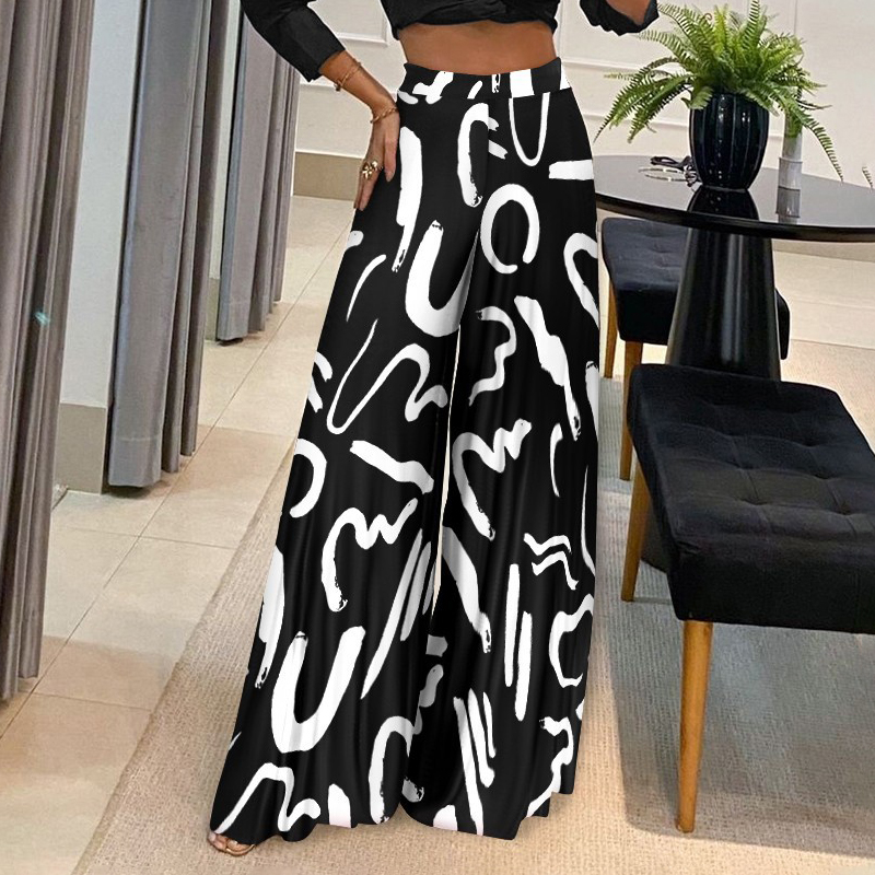 Pantalons femmes taille haute pantalon à jambes larges imprimé pantalon Long ample 2023 nouvelles dames décontracté mode banlieue vacances fête MsChuh