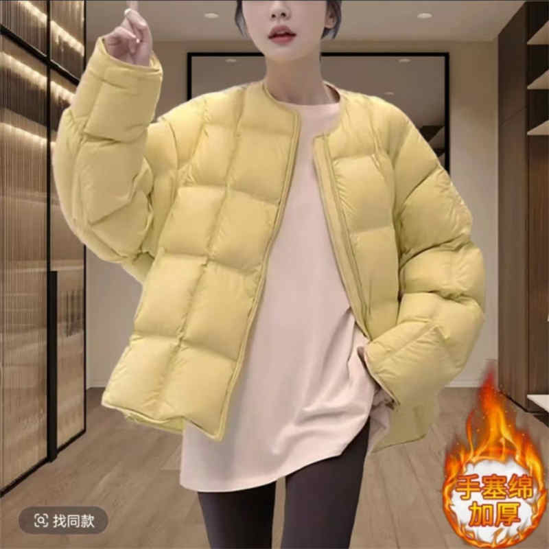 Veste en coton pour femmes, édition coréenne, nouvelle collection automne-hiver 2021, couleur unie, col rond, mode, manteau épais et chaud, Parka