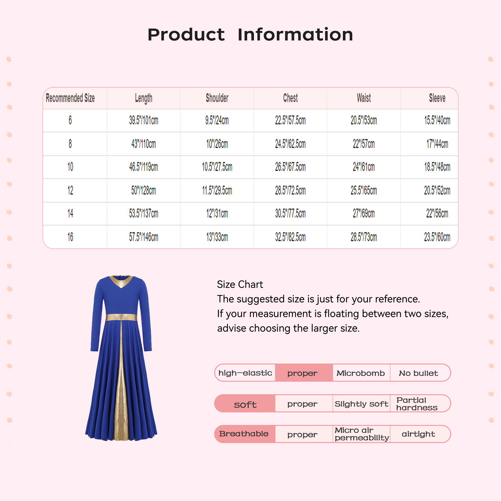 Robe de danse lyrique pour filles, robe de scène à manches longues, imprimé métallique, pour la liturgie, le culte, le chœur d'église