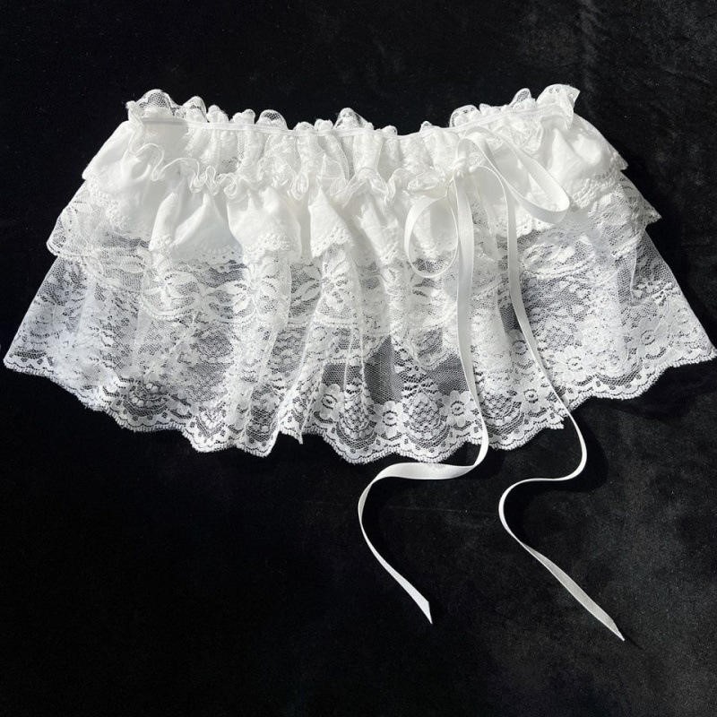 Jupe irrégulière en dentelle de mode coréenne, jupe mi-longue en dentelle à fleurs blanches, jupe en maille pour femmes, bas d'été, ourlet décoratif en jean
