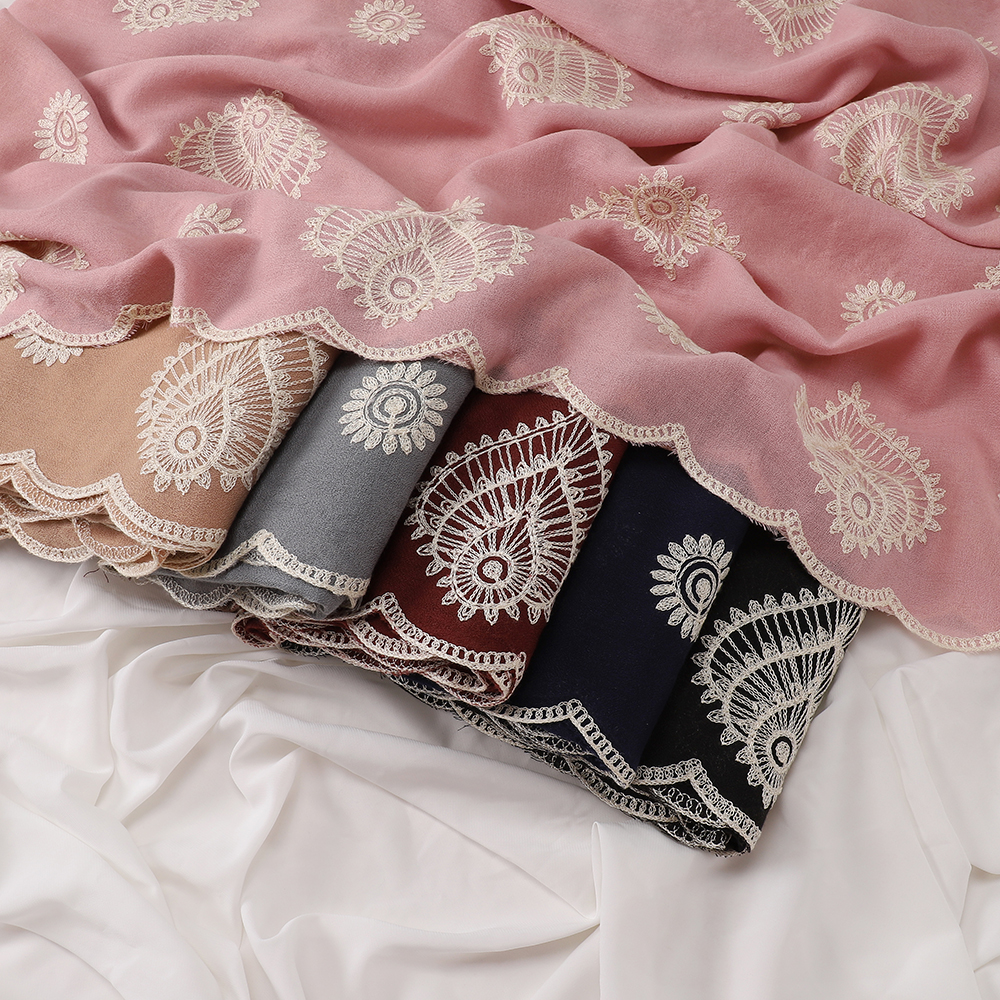 Hijab musulman de style ethnique, foulard brodé, châle doux et respirant, foulard islamique pour femmes, écharpe à motifs floraux