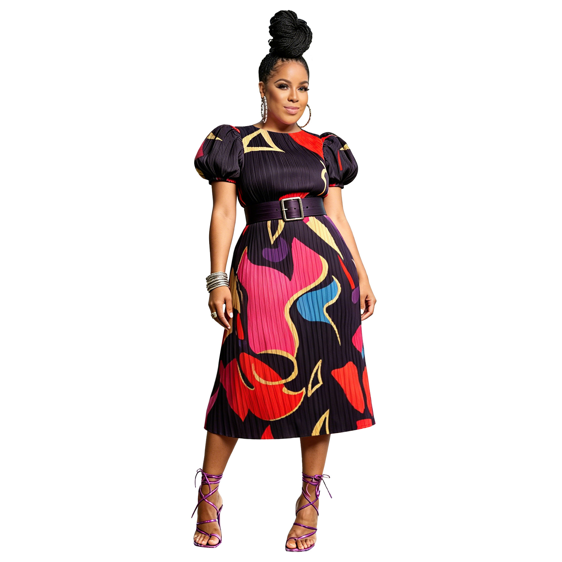 Robes africaines sans ceinture pour femmes, vêtements d'été africains, robe à manches courtes, robe sexy à col rond, robe midi, tenue de bureau, tenue de soirée