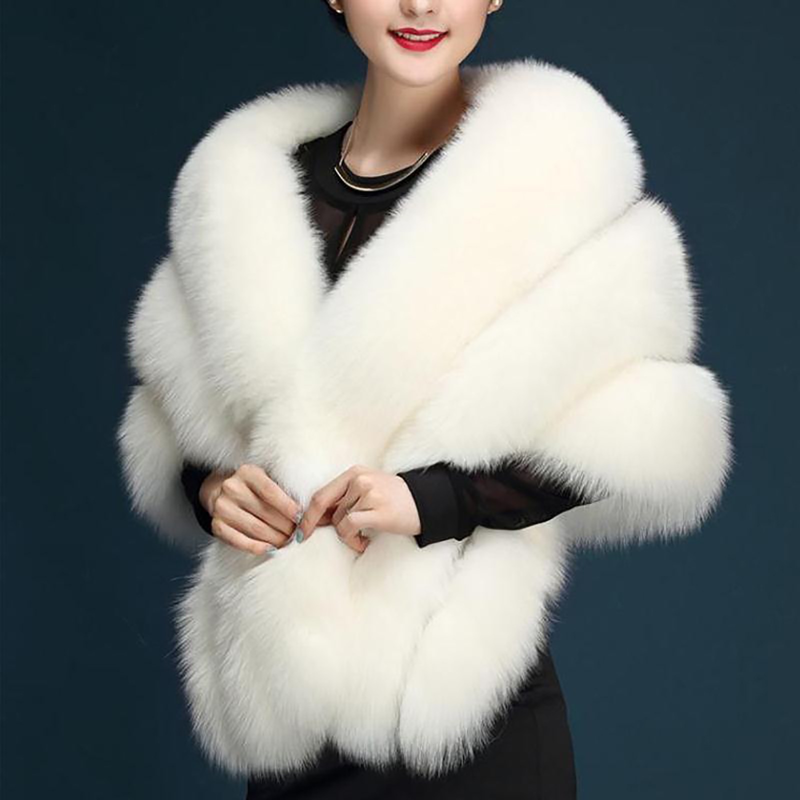Femmes Faux fourrure châles élégant mariée mariage en peluche Cape manteau Long châle Wrap Poncho pour les femmes moelleux chaud hiver accessoires