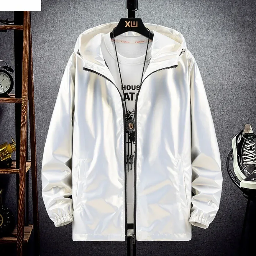 Vestes à capuche pour hommes, Surface brillante, randonnée, pêche, Sport de plein air, coupe-vent, manteaux de Style fin, tendance, vêtements pour hommes 7XL