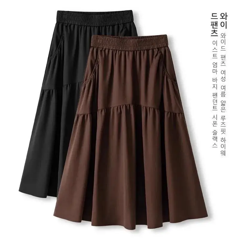 Jupe midi trapèze taille haute tendance pour femme, jupe mi-longue d'été amincissante haut de gamme avec détail poche en fibre de polyester