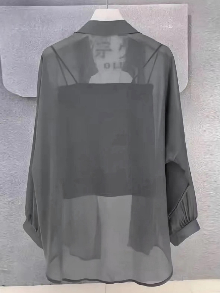 Hauts grande taille pour femmes, chemisiers d'été en mousseline de soie glacée, respirants et résistants au soleil, boutons fins, amples et transparents, chemises à manches longues, 2025