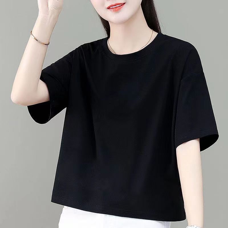 T-shirt simple et léger pour femmes, vêtement d'été ample et droit, col rond, en coton pur, confortable