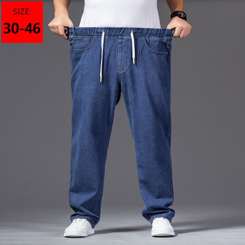 Jean ample pour hommes, grande taille 42 44 46, vêtements d'affaires, droit, mode, taille élastique, pantalon en Denim surdimensionné décontracté