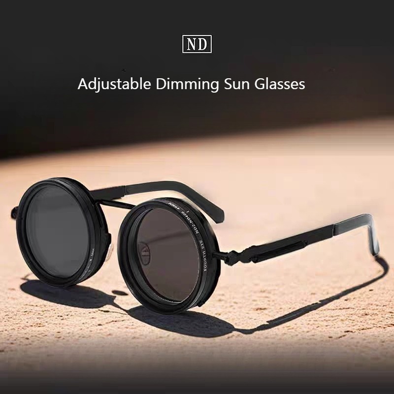 Lunettes de soleil rétro ND9 anti-UV rondes, à gradation réglable 1~9, pour hommes et femmes, style punk, pour activités de plein air, pêche et conduite