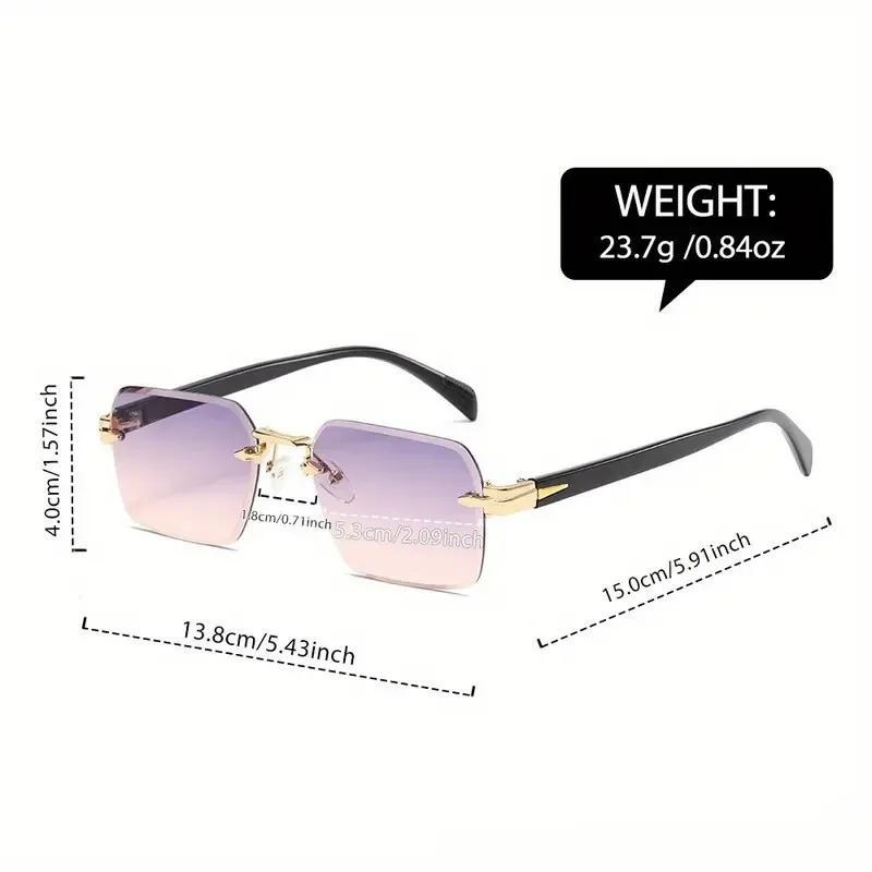 Lunettes de soleil sans monture rectangulaires tendance populaires pour femmes et hommes, petites lunettes de soleil carrées pour l'été et les voyages