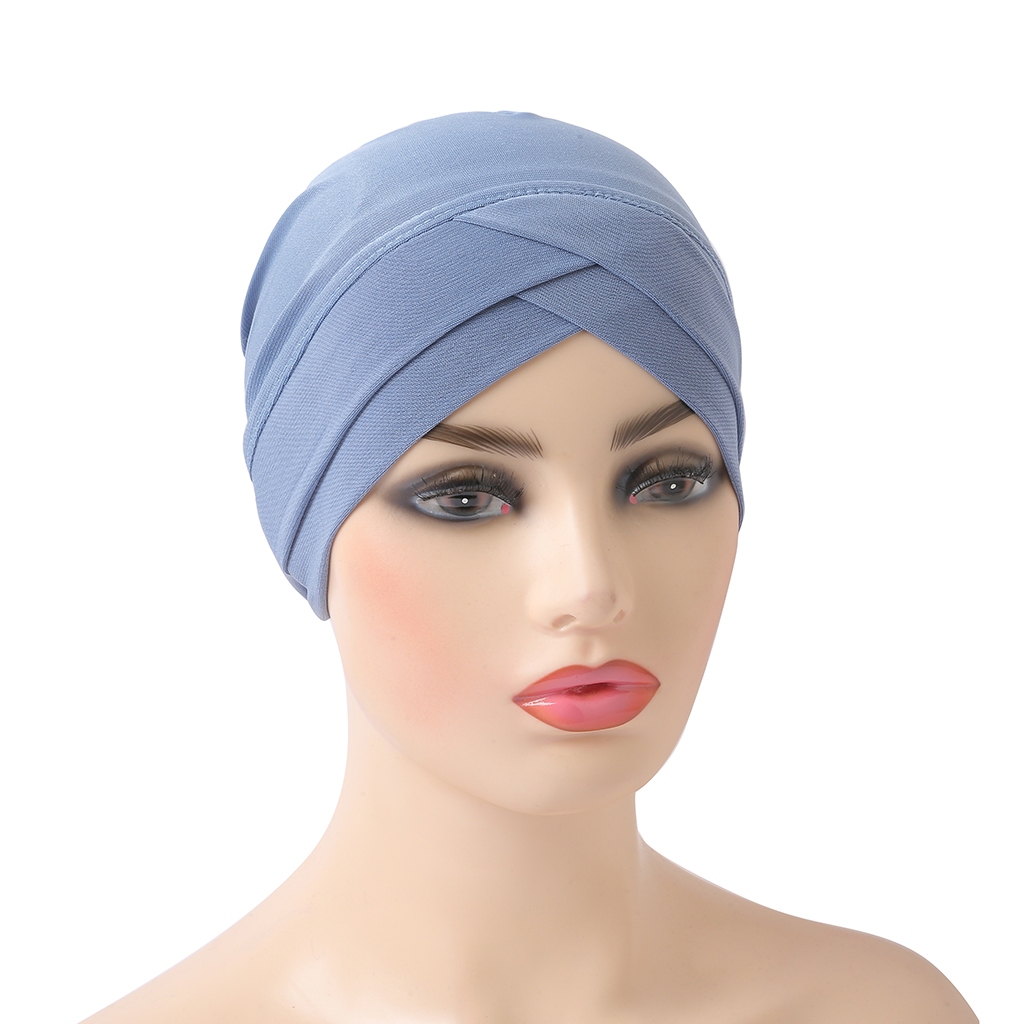 H117 front croisé musulman Turban couleur Pure extensible intérieur Hijabs pour casquettes prêt à porter femmes foulard sous le Bonnet