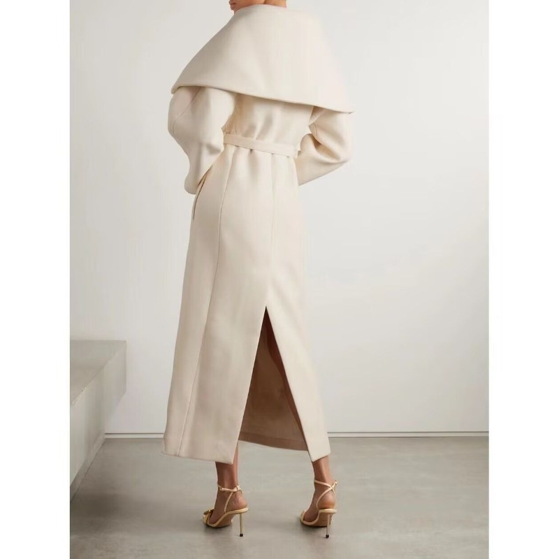 Automne et hiver vêtements pour femmes mode tempérament revers avec ceinture longue manteau en laine veste design sens polyvalent