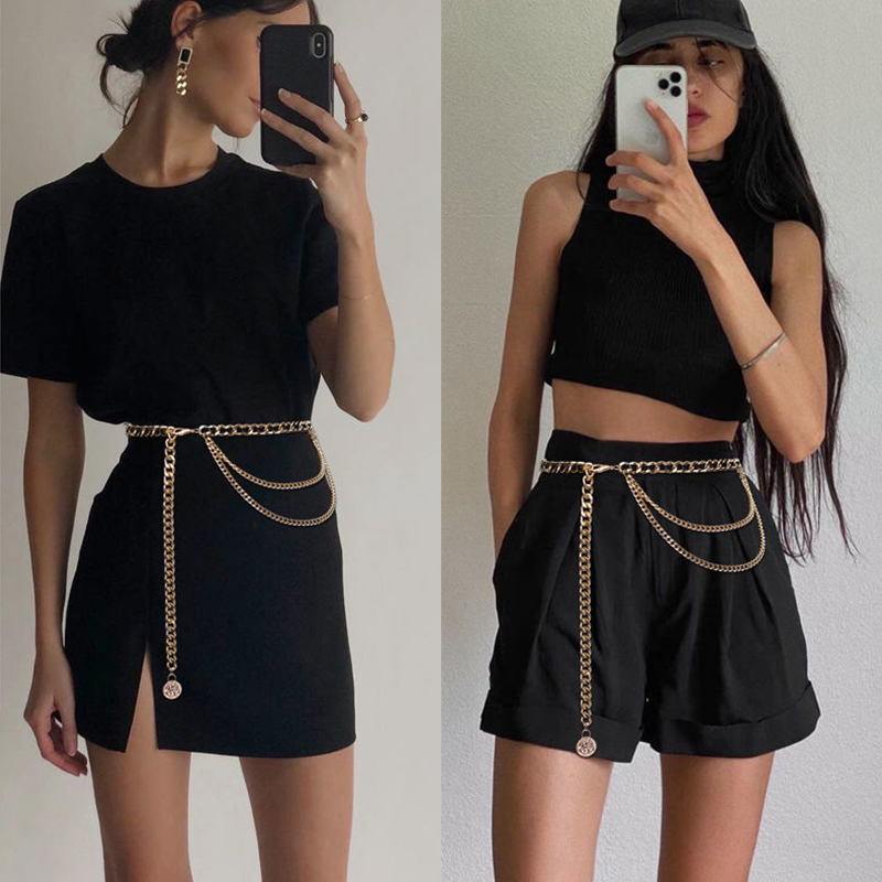 Ceinture décorative en métal pour femmes, ceinture double couche, pendentif pompon, ceinture pour vêtements, sangles, environnement fin, mode