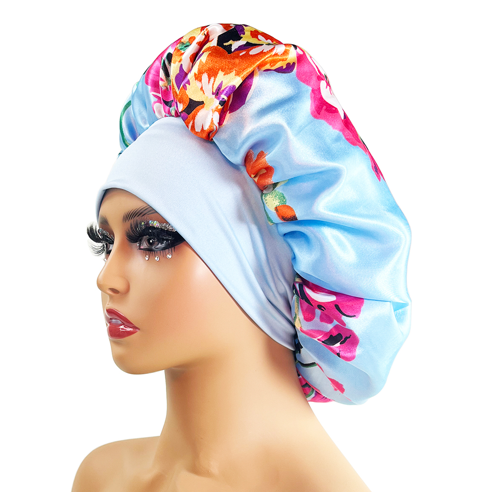Bonnet en Satin pour femmes, grand Bonnet soyeux pour femmes, impression florale, Bonnet de nuit, Design Boneet's
