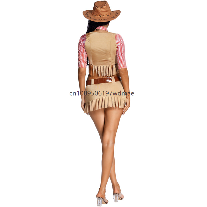 Costume de cowgirl cool pour adulte, robe de fête western, crop top sexy, jupe à franges, tenue de performance de carnaval