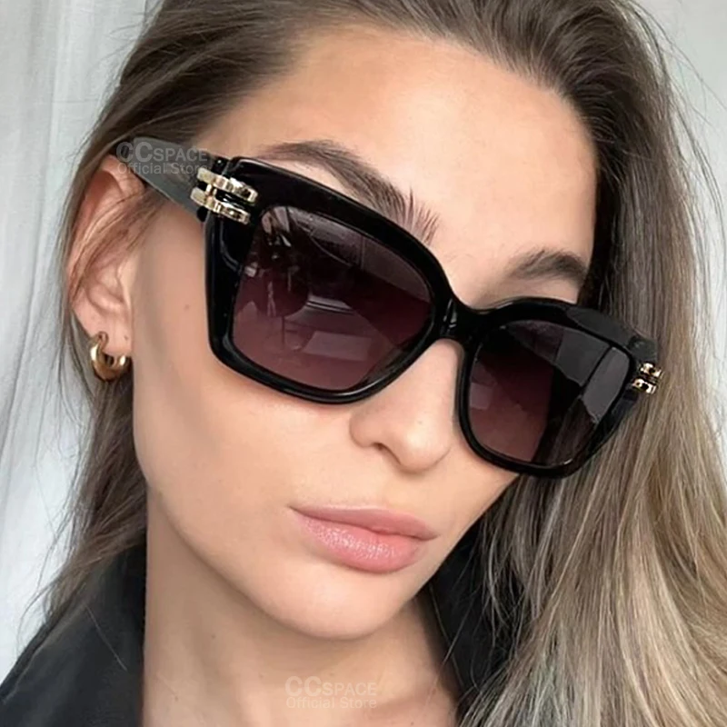 Lunettes de soleil carrées de luxe pour femmes, Design de marque, grande taille, rétro, pour l'extérieur, protection solaire décontractée, vacances, voyage, UV400 # 301633