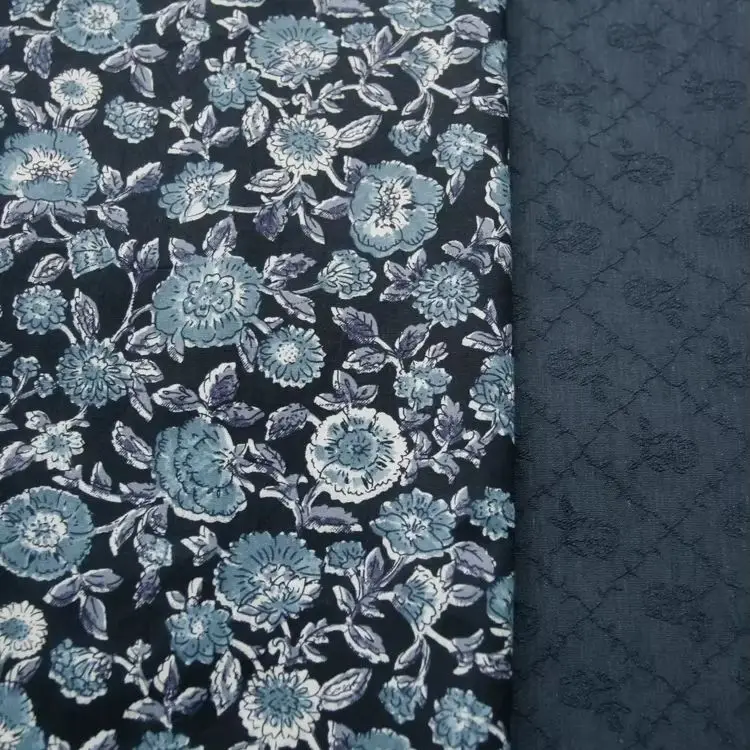 Tissu popeline de coton à fleurs bleu foncé anciennes, 140x50cm, pour vêtements de Festival pour femmes, robes, chemises, couture Pure faite à la main