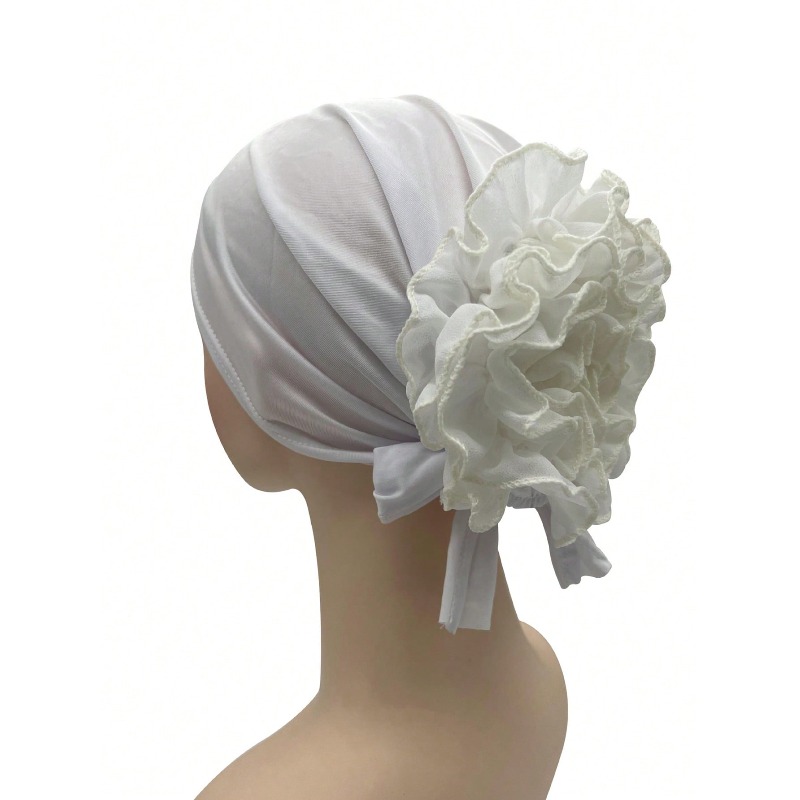 Foulard en mousseline de soie pour femmes avec décoration florale, enveloppement de tête respirant élastique monochromatique adapté au printemps, à l'été et à l'automne