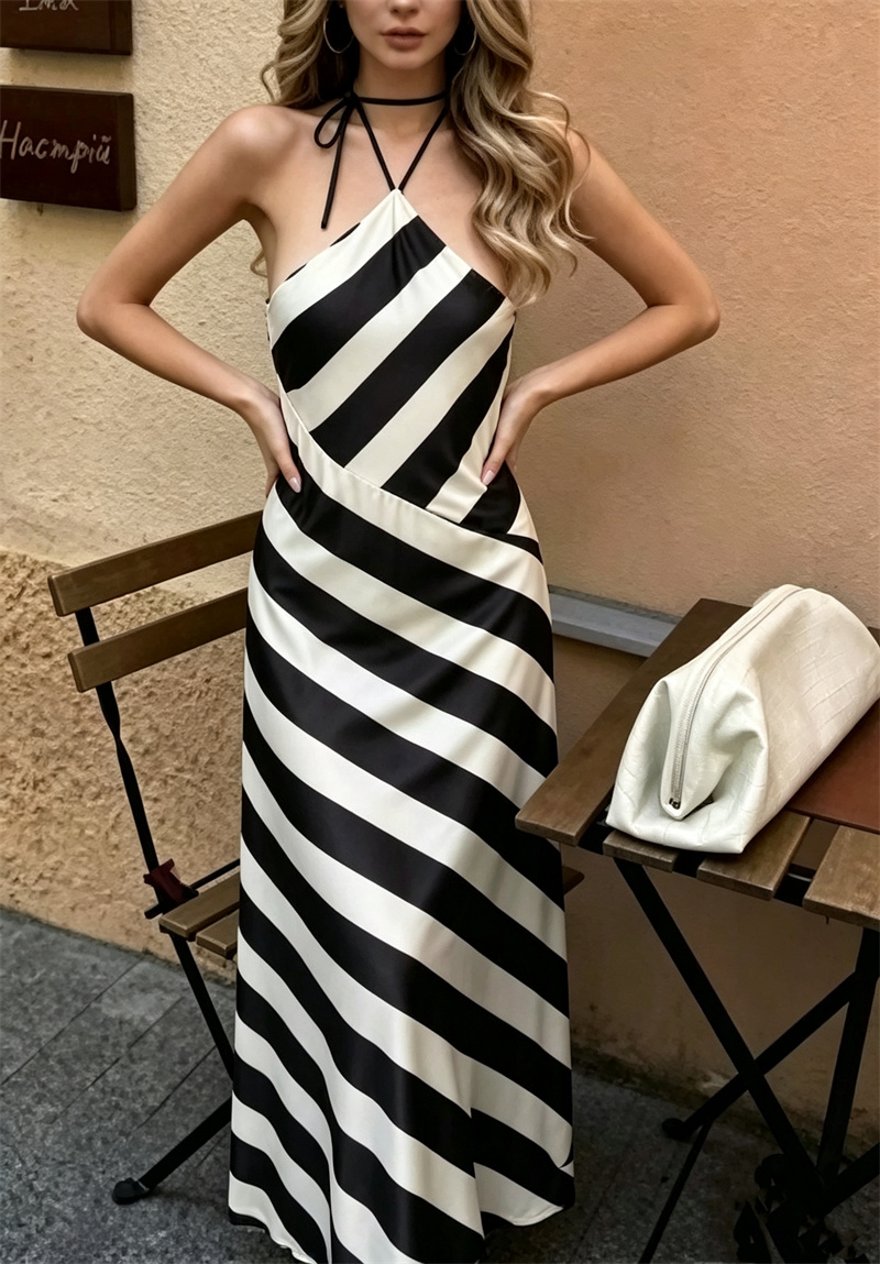Robe Guobioziy pour femme, nouvelle collection automne 2026, rayée, col halter, sans manches, coupe ajustée, tenue tendance pour femme