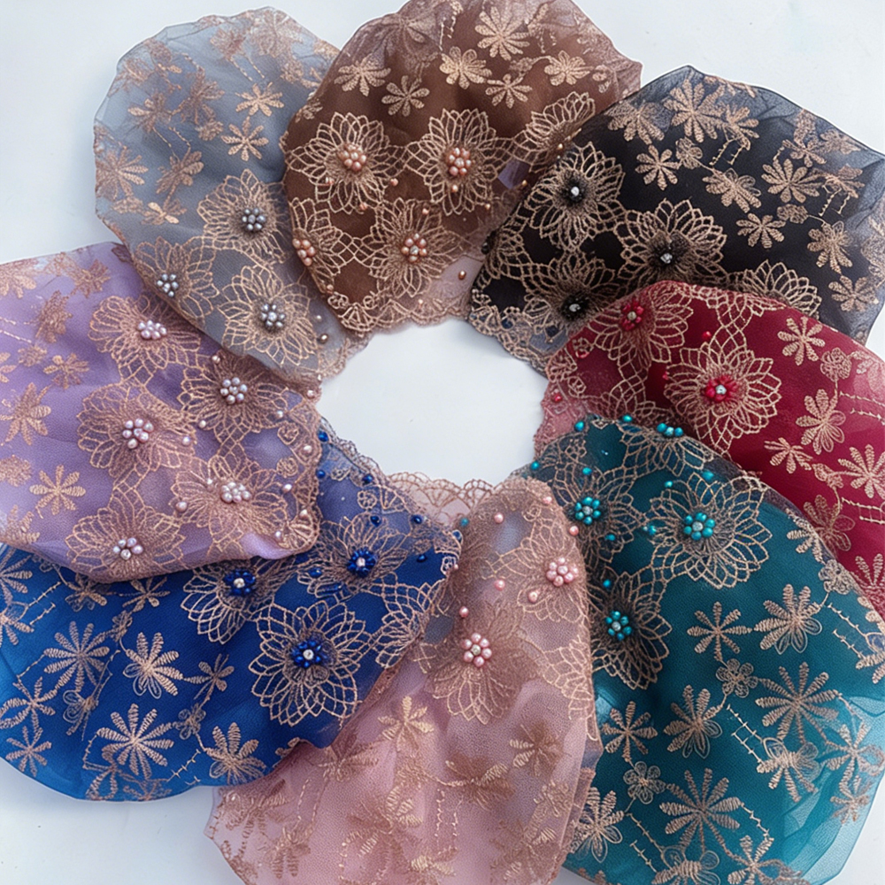 Femmes élégant foulard chapeau brodé perlé Double couche dentelle chapeaux sous-écharpe Bonnet bonnets perte de cheveux couverture musulman Hijab casquette
