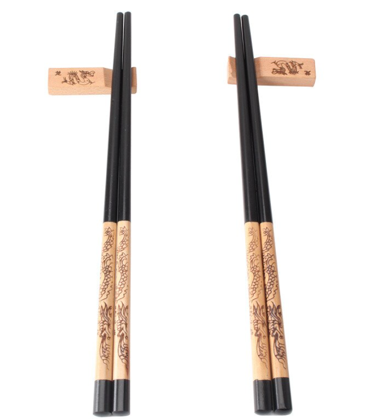 Baguettes en bois à grain de dragon chinois, cadeau d'affaires, cadeau de mariage, ensemble de baguettes, porte-baguettes, assistance