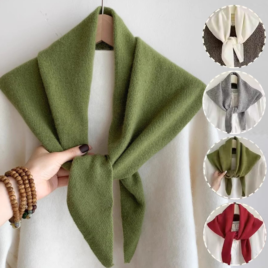 Écharpe en laine tricotée triangulaire pour femme, chaude, épaisse, en pashmina, couleur unie, idéale pour les cadeaux
