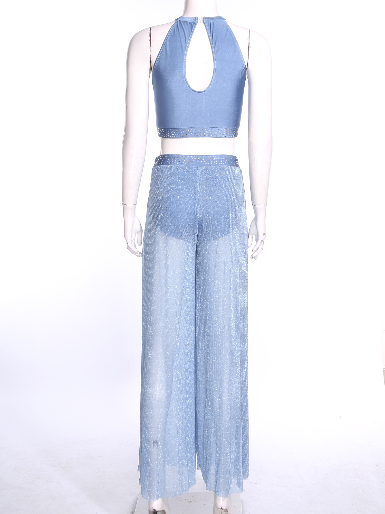Costume de danse moderne lyrique pour femmes, ensemble de danse de patinage artistique et de ballet, haut court en strass et pantalon avec culotte intégrée