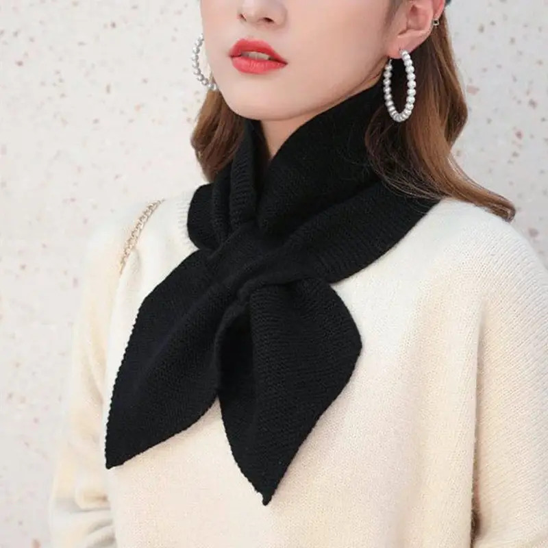 Femmes coréennes nœud papillon croix tricot anneau cou foulards mode femme automne hiver couleur unie élastique laine douce écharpe chaude